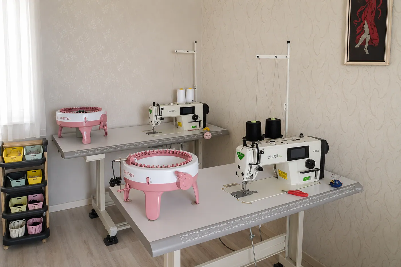 Sewing machines and finishing equipment inside the By Seay workshop