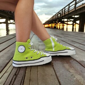 Custom Knitted Unisex Zippered Slippers Crochet Indoor Shoes Converse Style High Top Rare Sneakers Cozy Men 038 Women Green Plush Slippers