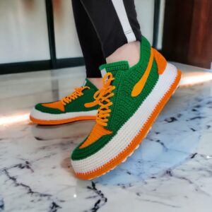 Miami Basketball Team Sneakers Crochet Slippers Handmade Knitted İnddor Shoes University Team Style Custom Green Orange Slip Ons Plush