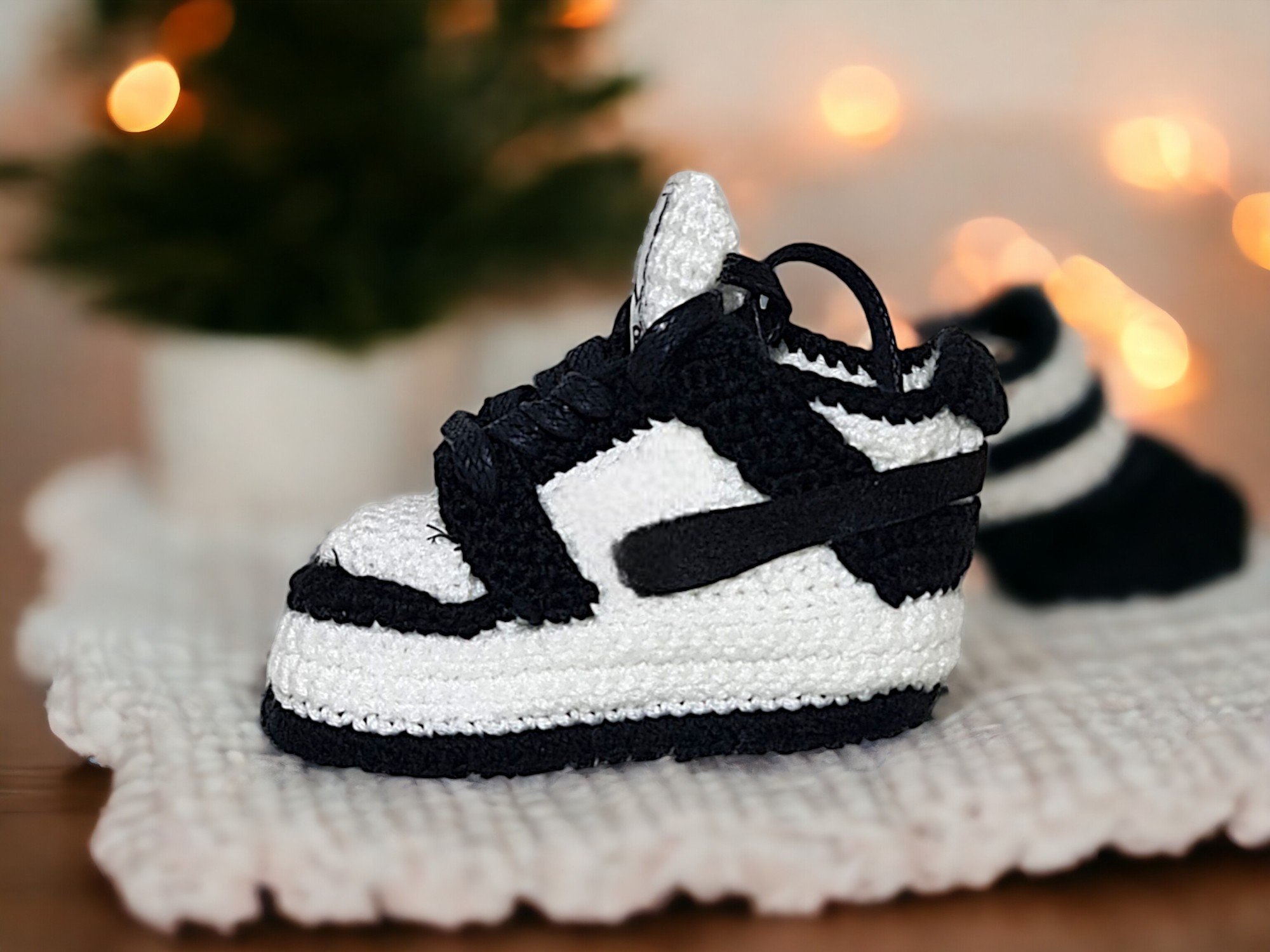 Baby Jordan style Panda Dunk Shoes Gender Neutral Gift Newborn Wool Knit Booties Basketball Fan Baby Sneakers Custom Baby Shower Gifts