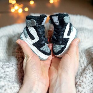 Baby Jordans Style Basketball Sneakers Crochet Newborn Gender Neutral Gift Baby Showers and 1st Birthday Gifts Knitted Baby Crib Shoes