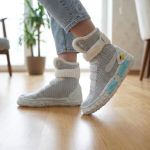 Back to the Future Custom Crochet Air Mag Sneaker Soft Slippers Futuristic Marty McFly House Cosplay Shoes Retro Sci Fi Movie Geek Gift
