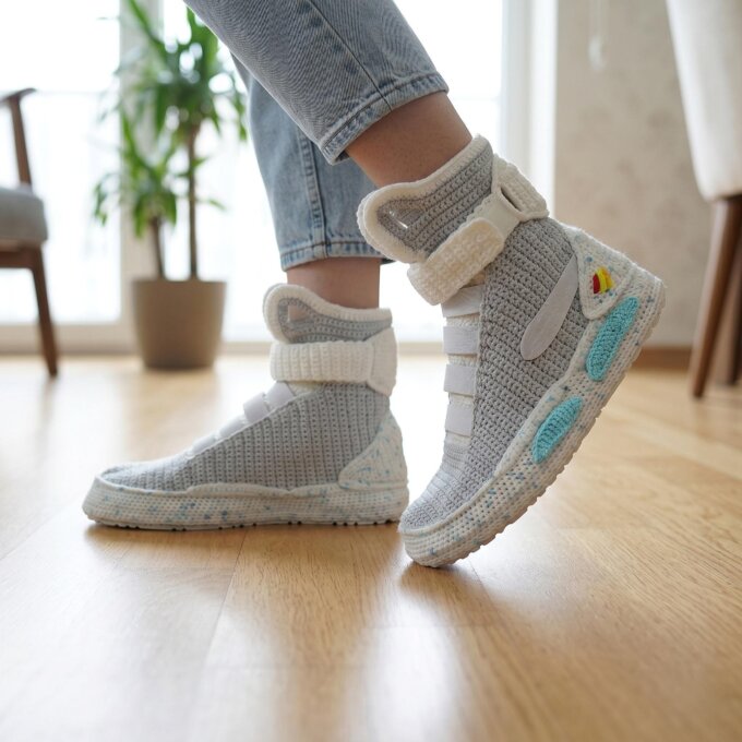 Back to the Future Custom Crochet Air Mag Sneaker Soft Slippers Back to the Future Custom Crochet Air Mag Sneaker Soft Slippers