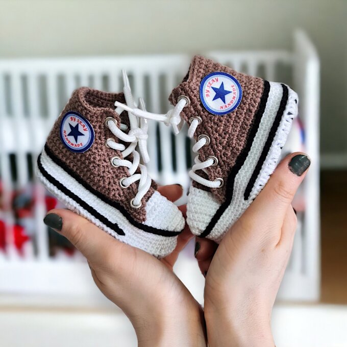 Brown High-Top Crochet Baby Sneakers