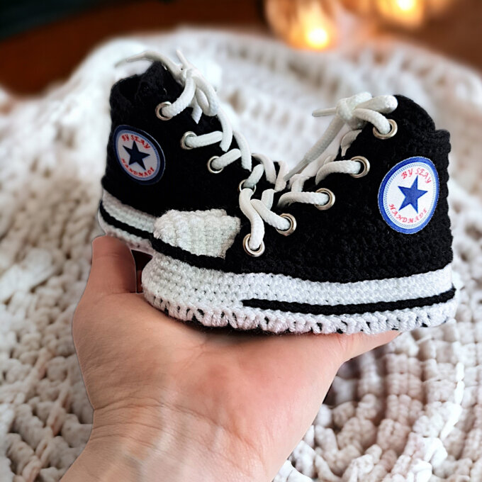 Converse-Style Black Crochet Baby Sneakers
