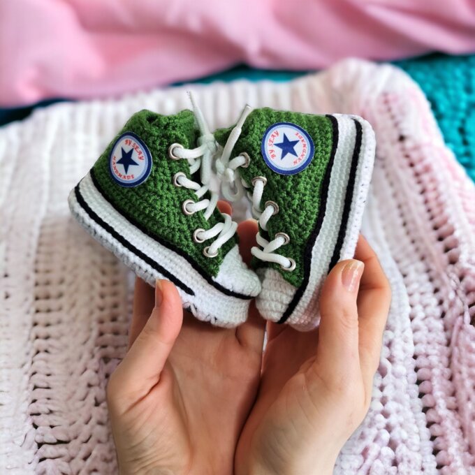 Converse-Style Green Crochet Baby Booties