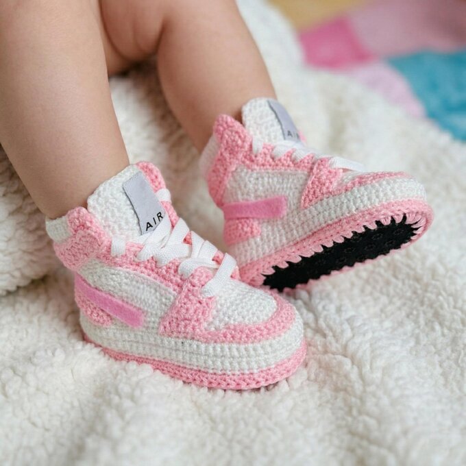 Crochet Baby Girl Jordan-Style Sneakers Booties