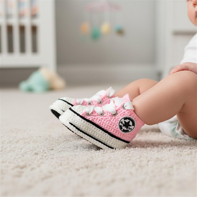 Crochet Baby Girl Sneakers Pink Baby Booties Newborn Gift Custom Size Baby Shower Gift Soft Baby Boy Shoes Gender Reveal Gifts