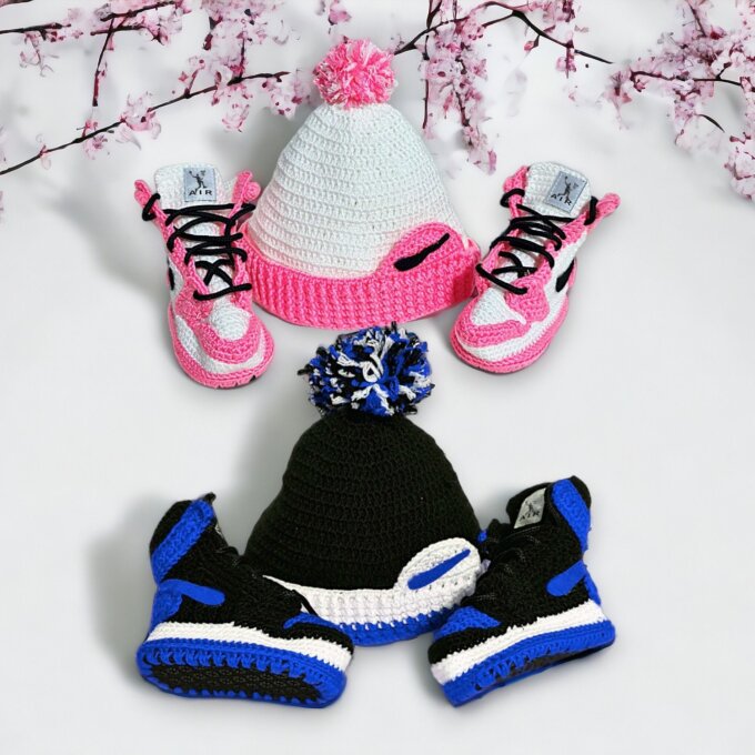 Crochet Baby Jordan Booties and Newborn Hat Set Crochet Baby Jordan Booties and Newborn Hat Set