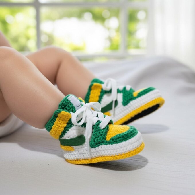 Crochet Baby Jordan Booties in Oakland Colors