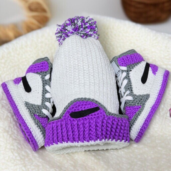 Crochet Baby Jordan Sneakers And Beanie Set