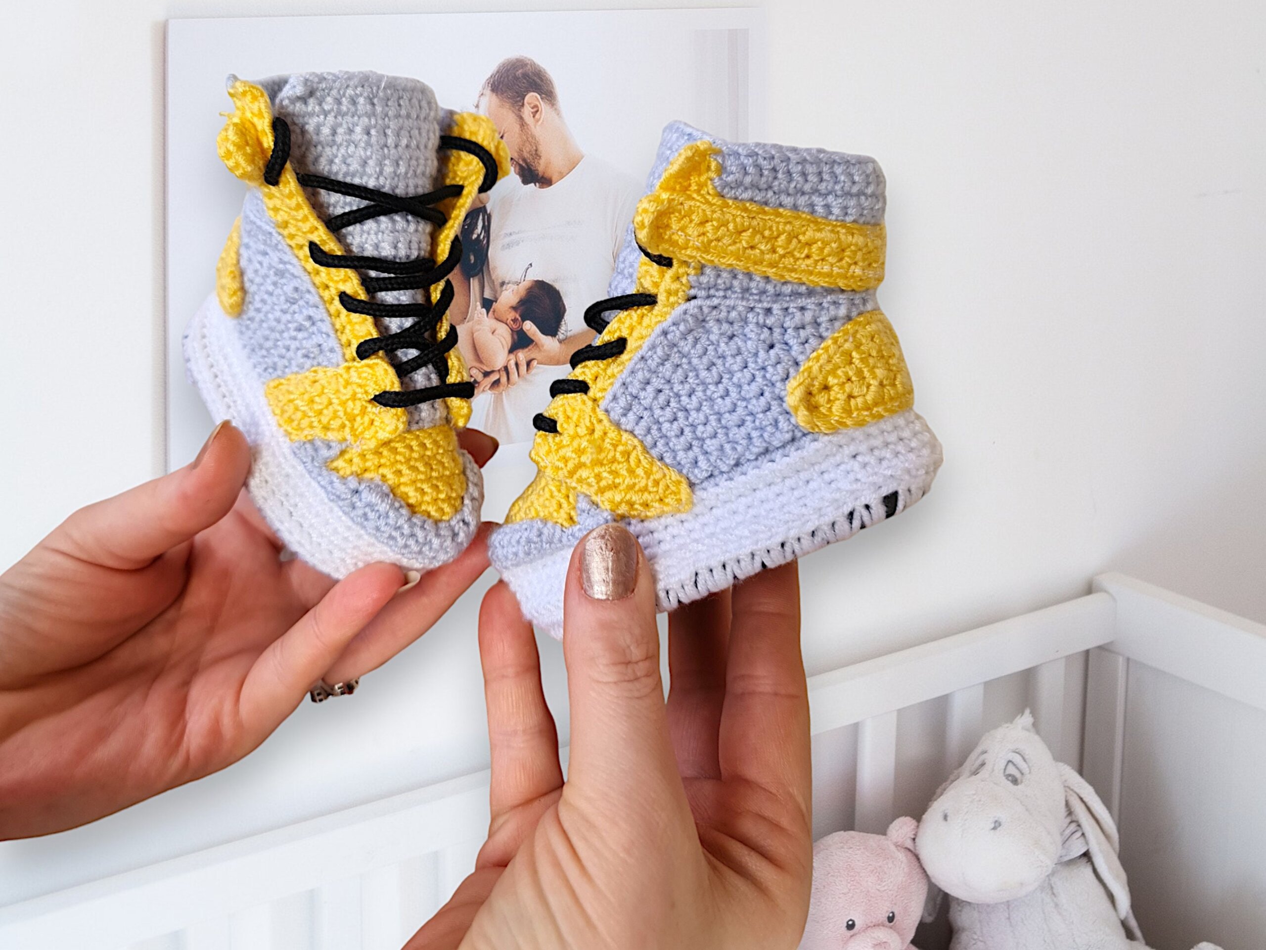 Crochet Baby Jordan Style Booties Sneakers Soft Wool Newborn Shoes Newborns Retro Outfit Baby Shower 038 Gender Reveal Gift Basketball Fan