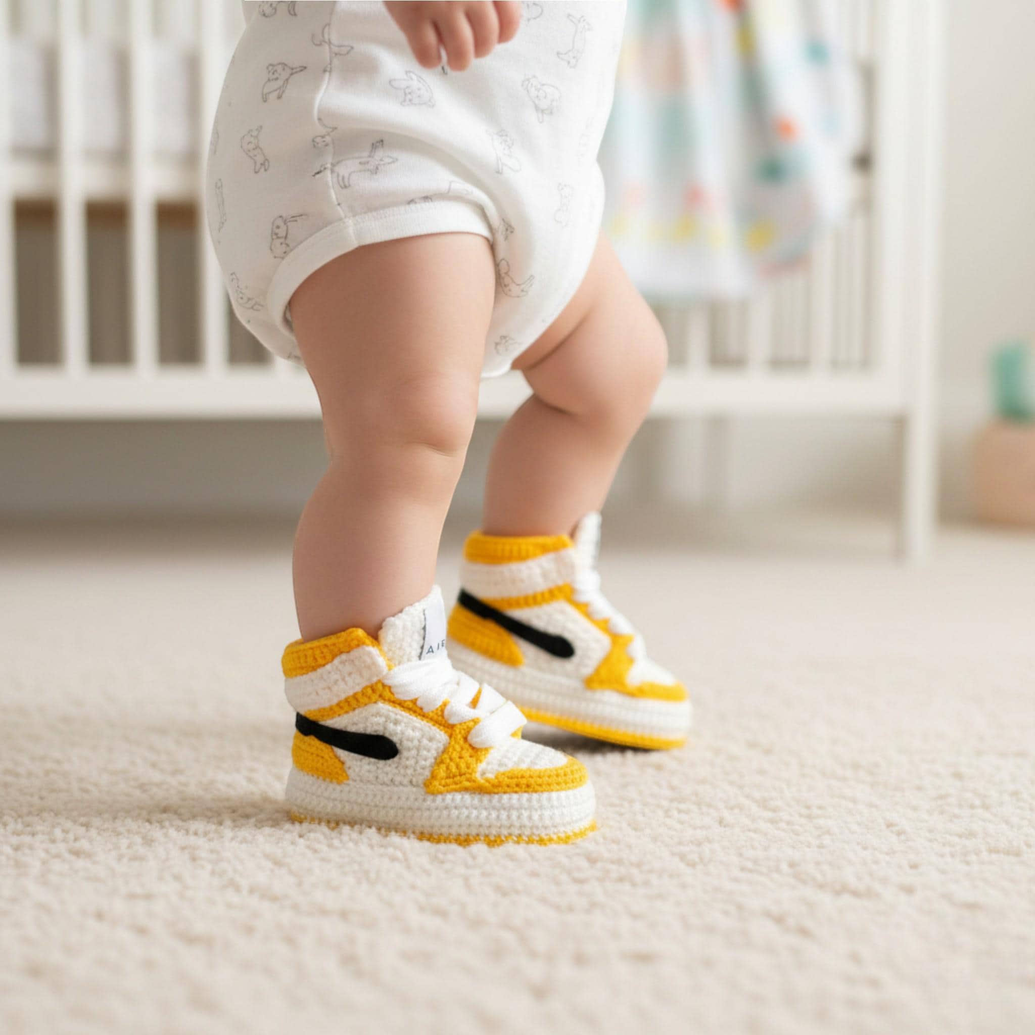 Crochet Baby Jordan Style Yellow Booties Crochet Baby Jordan Style Yellow Booties