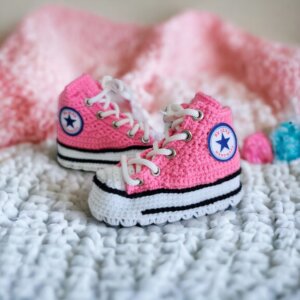Crochet Baby Pink Girls Booties Custom Crochet Newborn Shoes Eco Friendly Baby Wear Gender Reveal Gift Personalized Baby Sneakers Gift