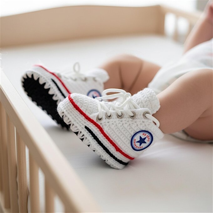 Crochet Baby Soft Sneakers White Newborn Booties Soft Yarn Baby Shoes Gender Neutral Baby Shower Gift Christening Eco Friendly Outfit