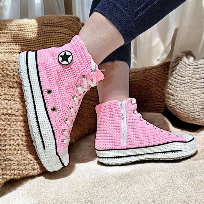 Crochet Converse-Style High-Top Sneakers Slippers