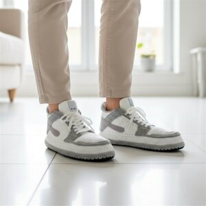 Crochet Gray Jordan Style Low Top Sneaker Slippers Womens Cozy House Shoes Unisex Sneakerhead Gift Basketball Fan Gifts Mens Wool Boots