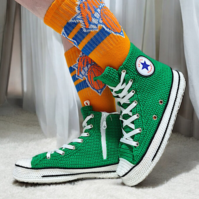 Crochet Green Converse-Style Sneakers Slippers