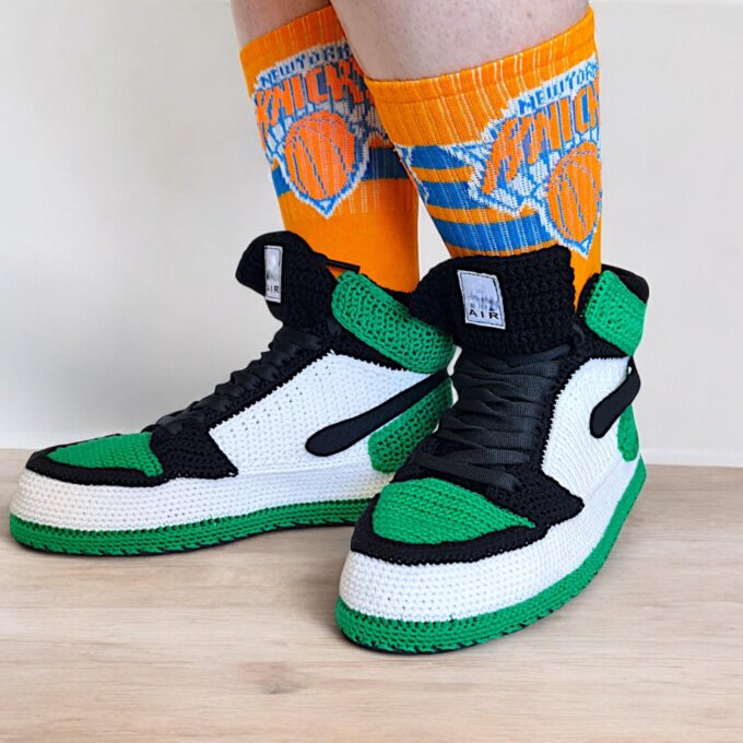 Crochet High Top Jordan Style Green Sneaker Slippers