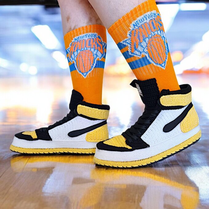 Crochet High Top Jordan Style Yellow Sneakers Slippers