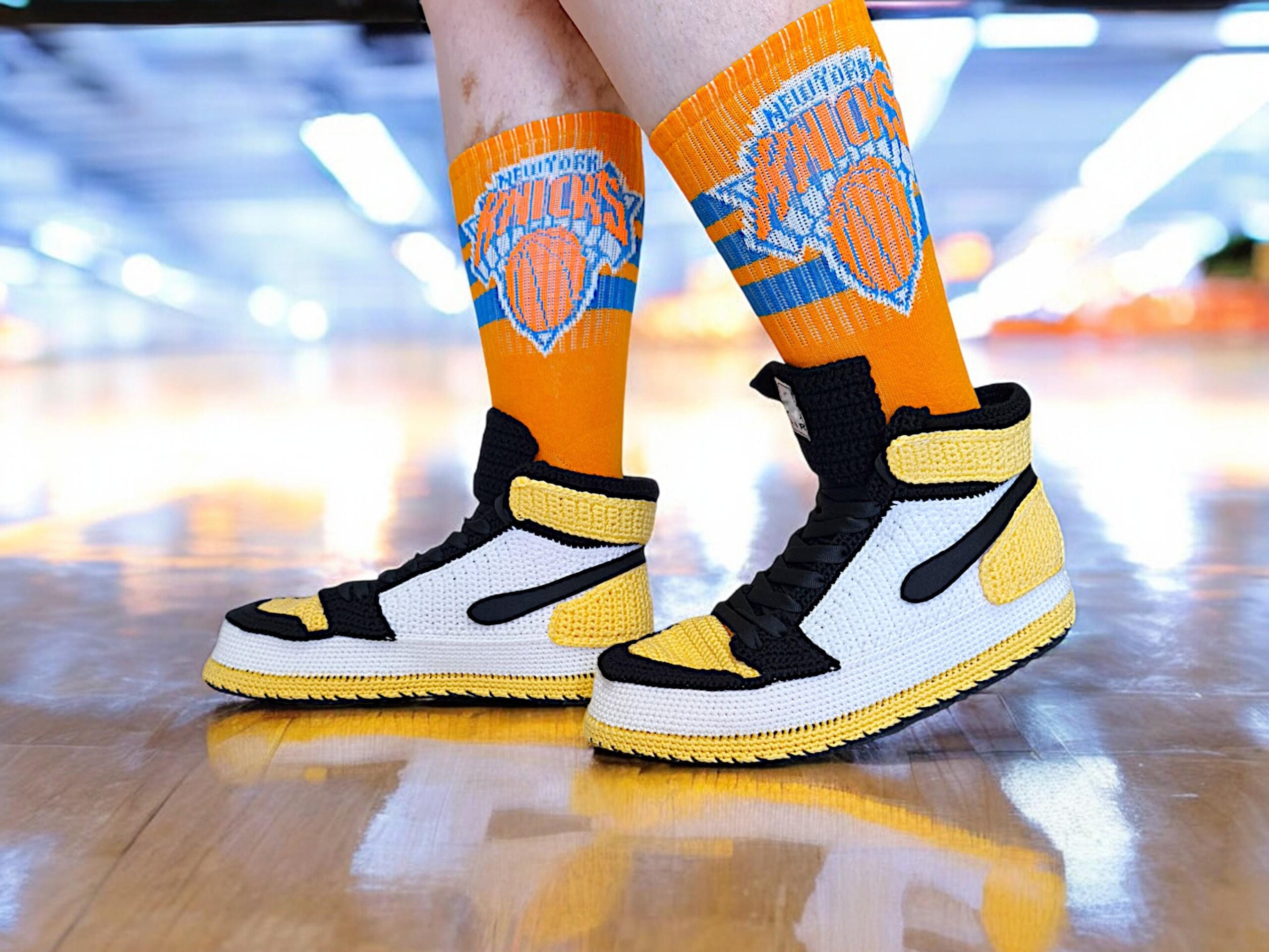 Crochet High Top Jordan Style Yellow Sneakers Slippers