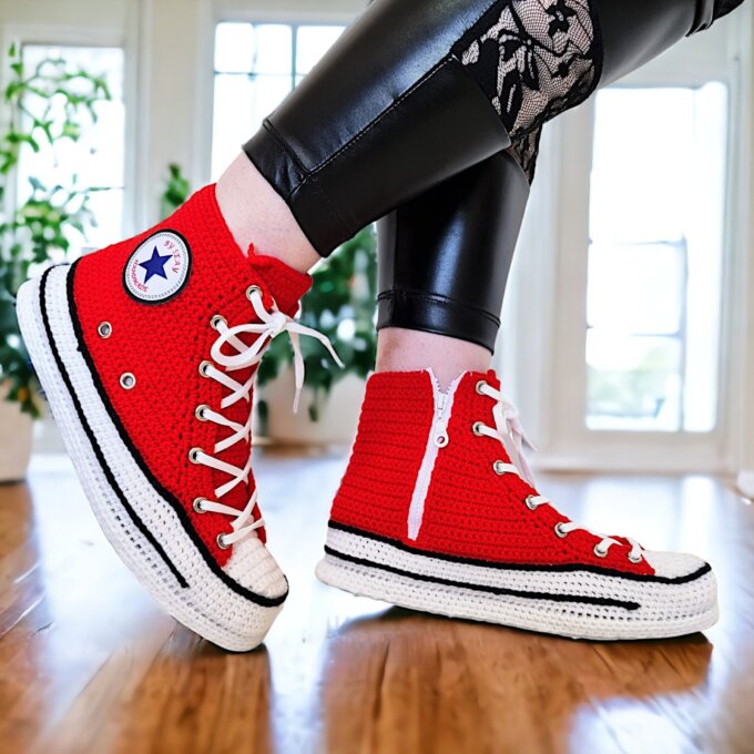 Crochet High-Top Red Sneakers