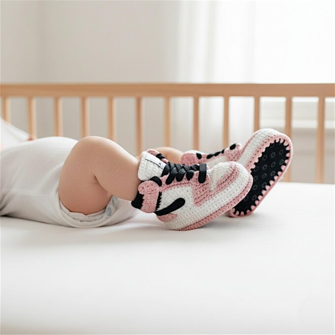 Crochet Jordan Style Baby Sneakers Dusty Pink Newborn Girl Booties Coming Home Outfit Gift Natural Yarn Baby Shoes Baby Shower Gifts