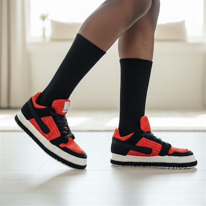 Crochet Jordan Style Low Top Sneaker Slippers Unisex Knit Kicks Comfy Men Shoes Warm Slippers Basketball Fan Gift Custom Non Slip Boots