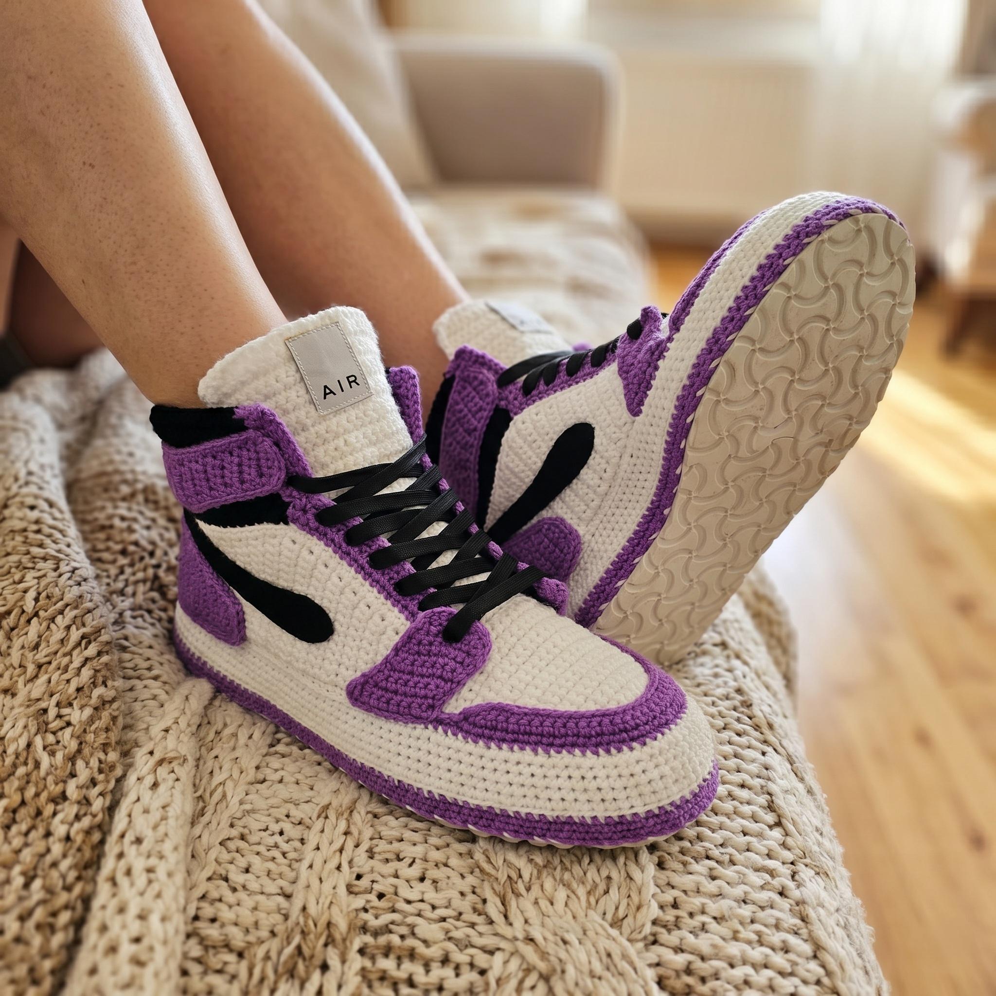 Crochet Jordan Style Purple Slippers