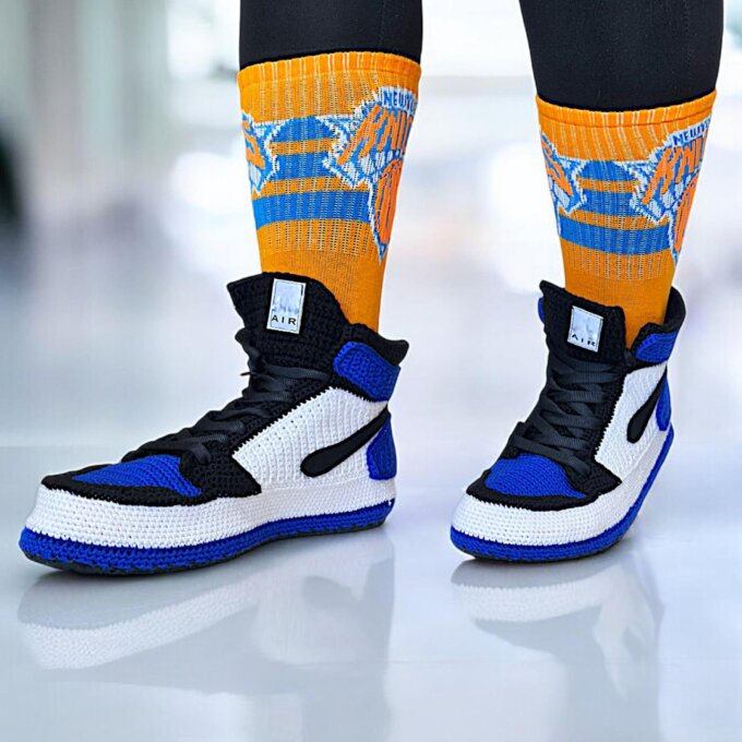 Crochet Jordan Style Royal Blue High Top Sneakers