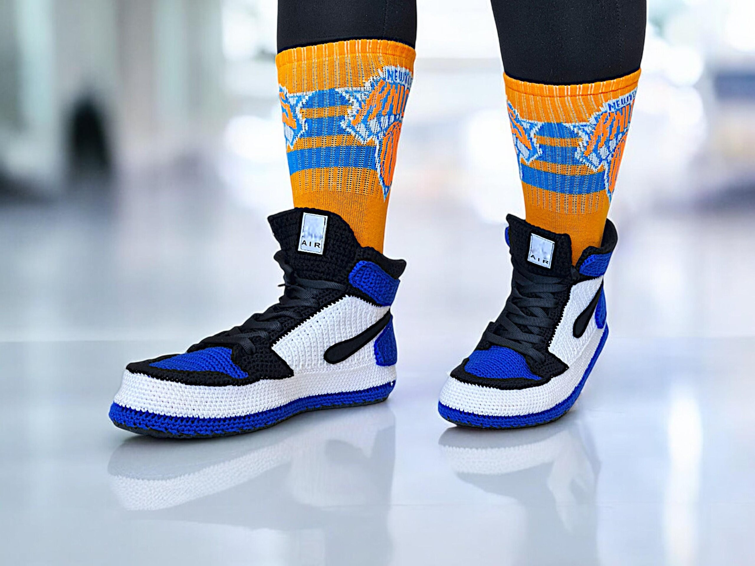 Crochet Jordan Style Royal Blue High Top Sneakers