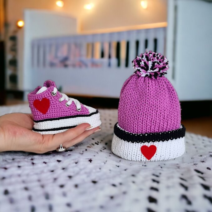 Crochet Lilac Baby Booties Custom Beanie Set