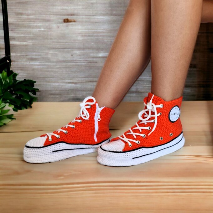 Custom Crochet Knitted Orange Slippers