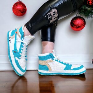 Custom Crochet Sneakerhead Slippers Urban Style Cozy Indoor Kicks Personalized House Shoes Unique Sneakers Gift High Top Basketball Shoe