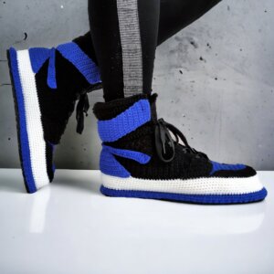 Custom Crochet Sneakers Blue Slippers Urban Fashion Sneaker Collection Personalized Basketball Gift Trendy Custom Kicks Plus Size Gothic