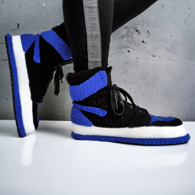 Custom Crochet Sneakers Blue Slippers Custom Crochet Sneakers Blue Slippers