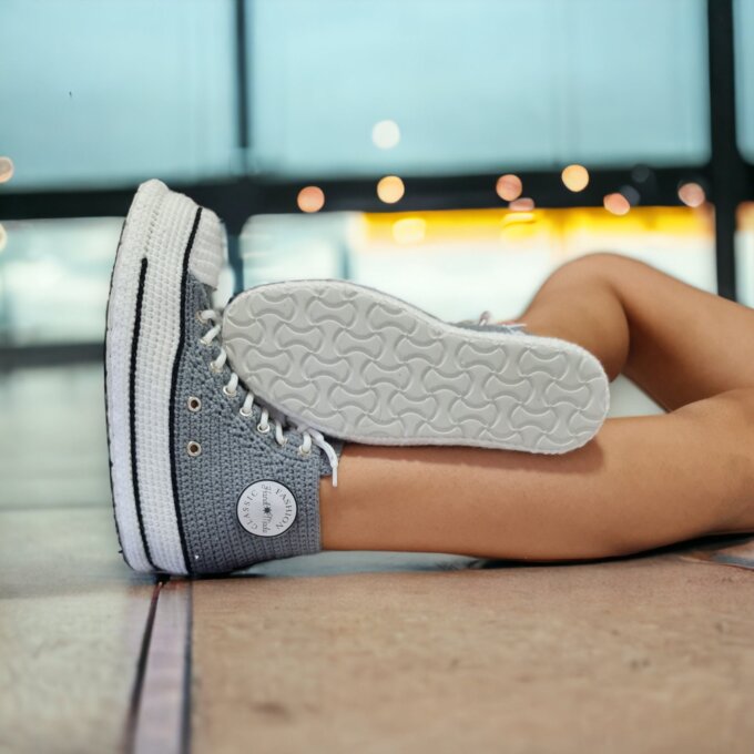 Custom Grey High-Top Knitted Sneakers