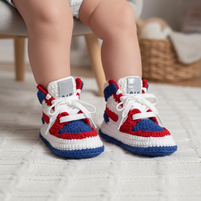 Custom Jordan-Style Navy Blue & Red Washington Basketball Team Baby Booties
