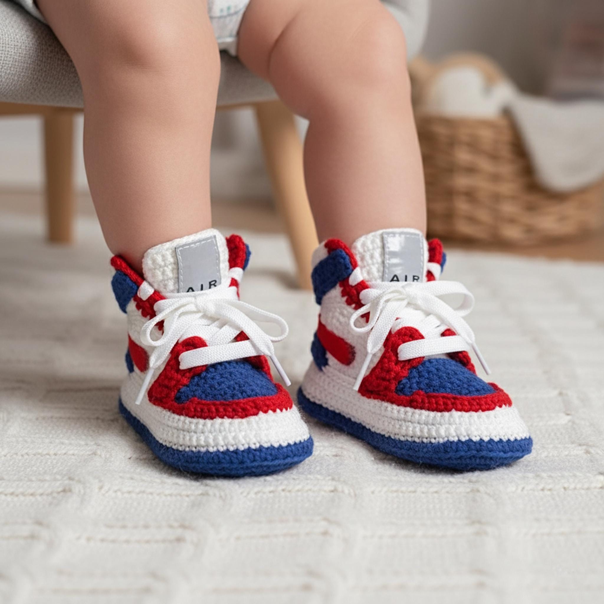 Custom Jordan-Style Navy Blue & Red Washington Basketball Team Baby Booties