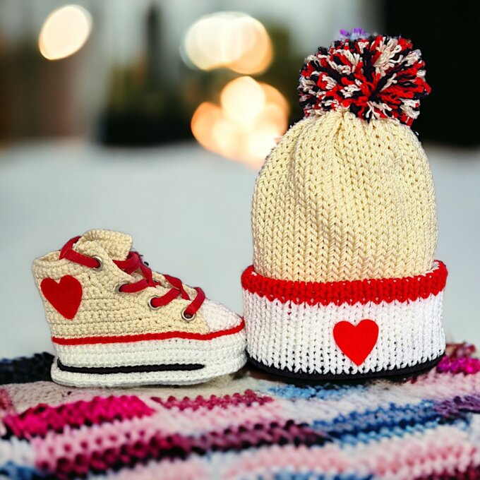 Custom Off White Baby Hat and Booties Set