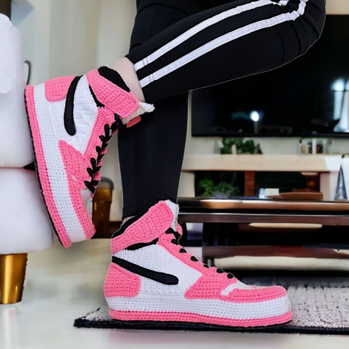 Custom Personalized Pink Jordan Style Sneakers Slippers