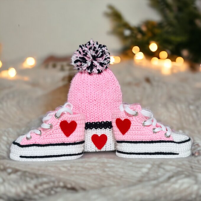 Custom Pink Booties with Beanie