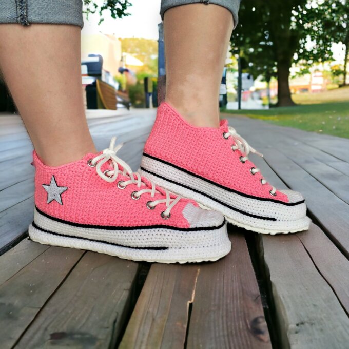 Custom Pink Crochet Sneakers