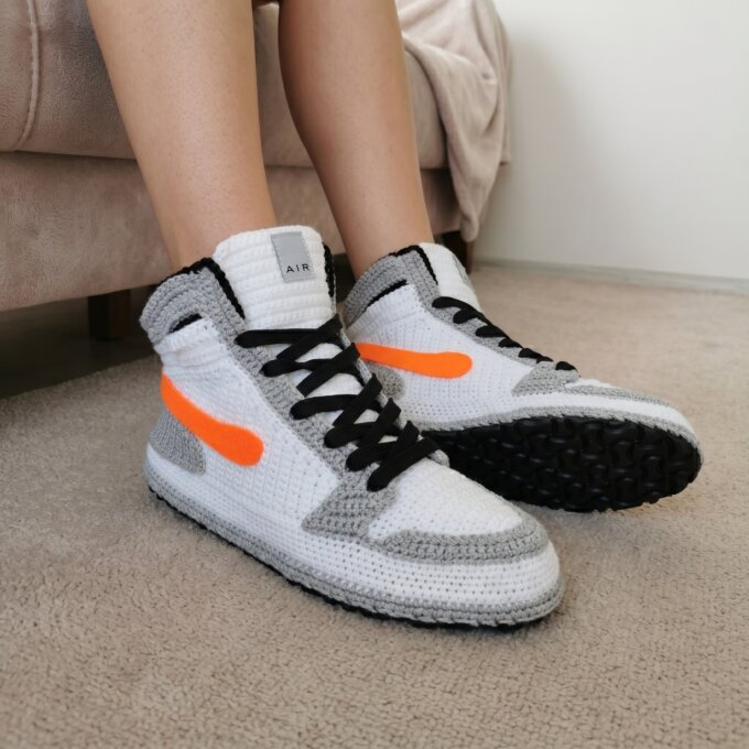 handmade crochet high top sneaker slippers men retro basketball style hypebeast gift