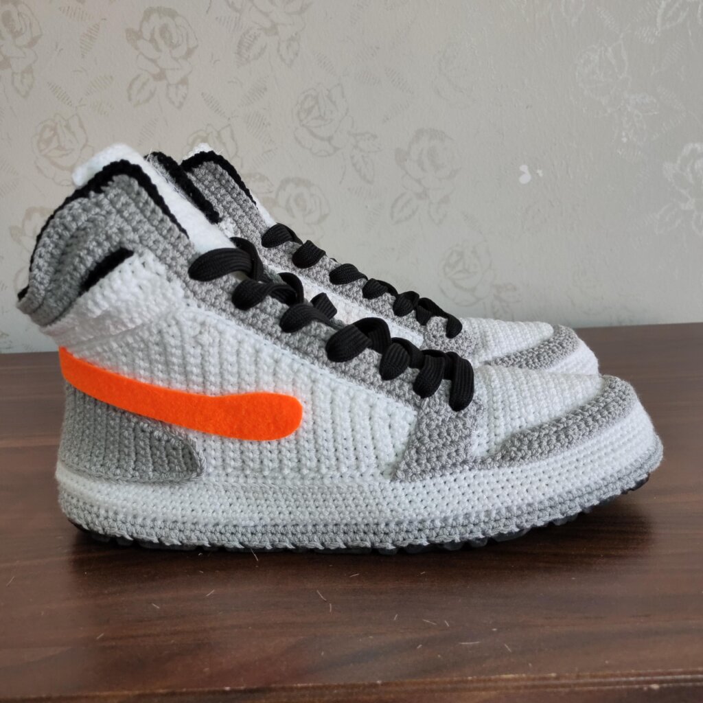 Custom Grey Crochet High-Top Slippers - view 4