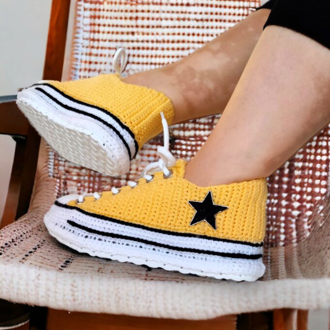 Handmade Yellow Sneakers Art Handmade Yellow Sneakers Art