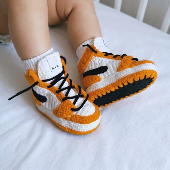 high top baby jordan booties rubber sole anti slip crochet sneaker