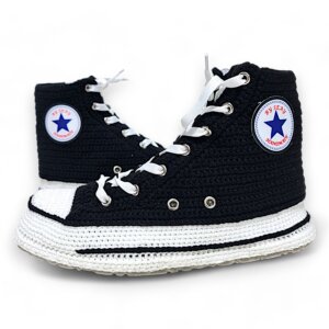 High Top Converse Style Knitted Sneaker Slippers Zipper Design Breathable Socks Non slip EVA Sole Black Plush Booties Gift For Him Her