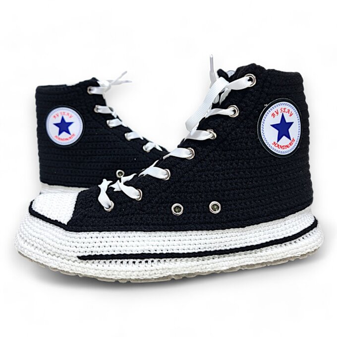 High Top Converse-Style Knitted Sneaker Slippers High Top Converse-Style Knitted Sneaker Slippers