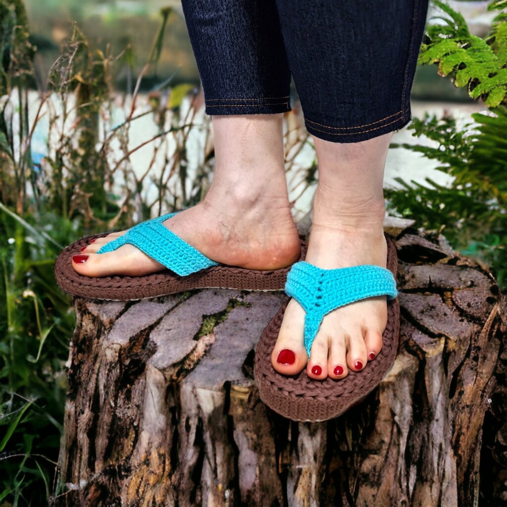 Turquoise Sandals Slip On Boho Flip Flops Pool Thong Slippers - view 3